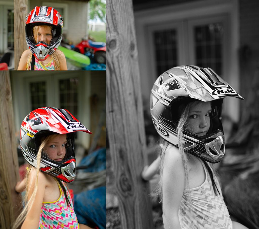 Seven year old girl with bike helmet on.